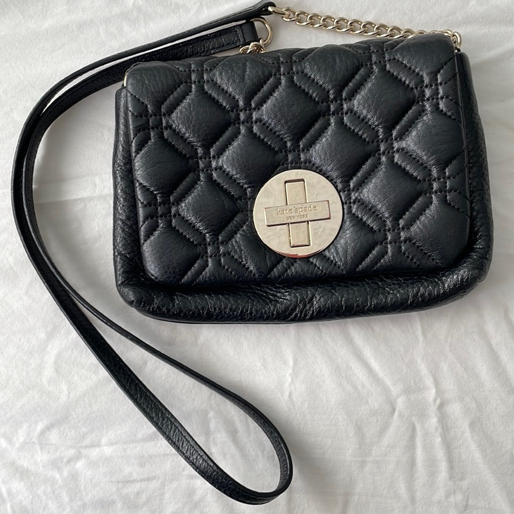 Kate spade black leather crossbody chain